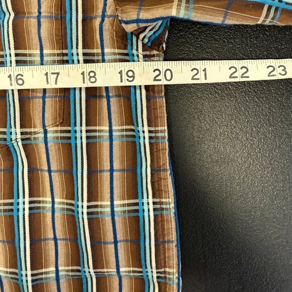 Panhandle Slim Mens Plaid Button-Down Shirt Sz M Brown/Blue Long Sleeve Western - Picture 4 of 12